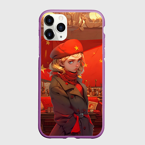 Чехол iPhone 11 Pro матовый Девушка и интерьер СССР / 3D-Фиолетовый – фото 1
