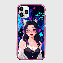 Чехол iPhone 11 Pro матовый Шинобу ахегао, цвет: 3D-малиновый