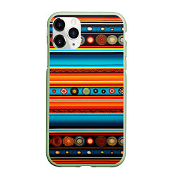Чехол iPhone 11 Pro матовый Этнический узор в горизонтальную полоску, цвет: 3D-салатовый