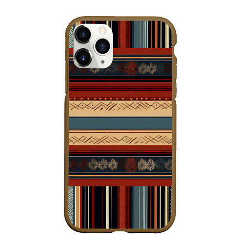 Чехол iPhone 11 Pro матовый Этнический принт в полоску / 3D-Коричневый – фото 1
