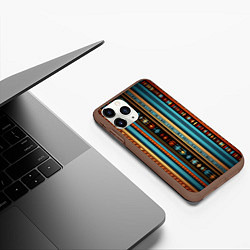 Чехол iPhone 11 Pro матовый Этнический паттерн в вертикальную полоску, цвет: 3D-коричневый — фото 2