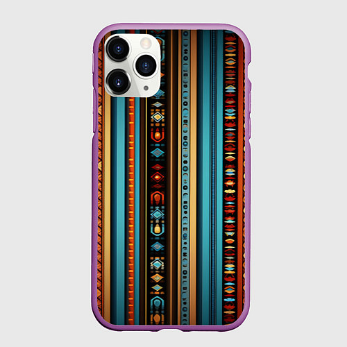 Чехол iPhone 11 Pro матовый Этнический паттерн в вертикальную полоску / 3D-Фиолетовый – фото 1