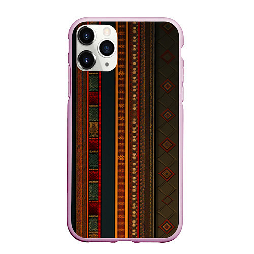 Чехол iPhone 11 Pro матовый Этнический узор в вертикальную полоску / 3D-Розовый – фото 1