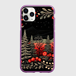 Чехол iPhone 11 Pro матовый Новогодняя темная ночь, цвет: 3D-фиолетовый