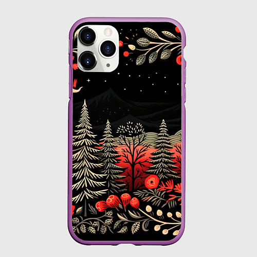 Чехол iPhone 11 Pro матовый Новогодняя темная ночь / 3D-Фиолетовый – фото 1