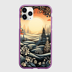 Чехол iPhone 11 Pro матовый Зимний предновогодний пейзаж, цвет: 3D-фиолетовый