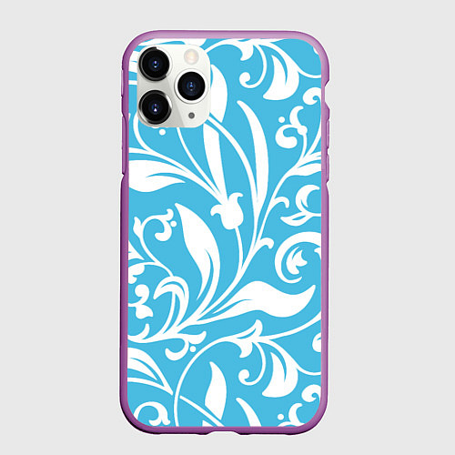 Чехол iPhone 11 Pro матовый Растительный паттерн - минимализм / 3D-Фиолетовый – фото 1