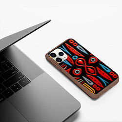 Чехол iPhone 11 Pro матовый Красно-синий узор в африканском стиле, цвет: 3D-коричневый — фото 2
