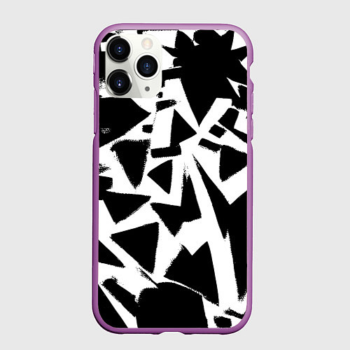 Чехол iPhone 11 Pro матовый Абстрактная чёрно-белая композиция / 3D-Фиолетовый – фото 1