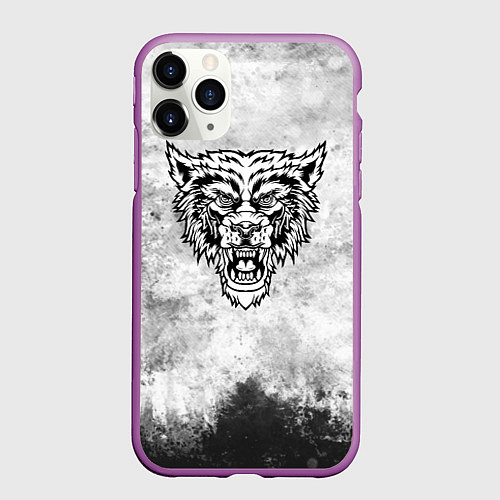 Чехол iPhone 11 Pro матовый Texture - разозленный волк / 3D-Фиолетовый – фото 1