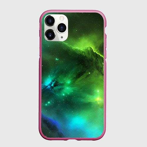 Чехол iPhone 11 Pro матовый Бескрайний космос зелёный / 3D-Малиновый – фото 1