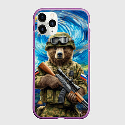 Чехол iPhone 11 Pro матовый Ночной снайпер бурый медведь, цвет: 3D-фиолетовый
