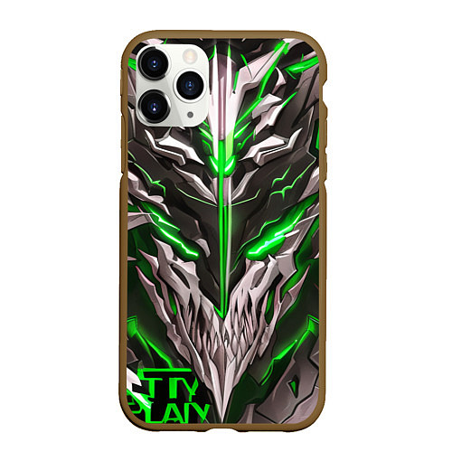 Чехол iPhone 11 Pro матовый Зелёный неоновый кибер демон / 3D-Коричневый – фото 1