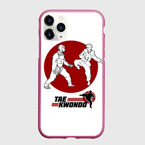 Чехол iPhone 11 Pro матовый Бойцы тхэквондо / 3D-Малиновый – фото 1