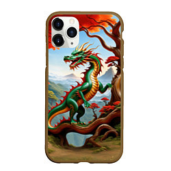 Чехол iPhone 11 Pro матовый Зеленый деревянный дракон