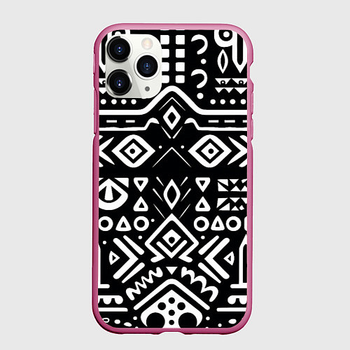 Чехол iPhone 11 Pro матовый Черно-белый абстрактный паттерн / 3D-Малиновый – фото 1