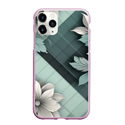 Чехол iPhone 11 Pro матовый Мятная клетка и цветы, цвет: 3D-розовый