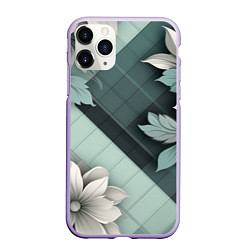 Чехол iPhone 11 Pro матовый Мятная клетка и цветы, цвет: 3D-светло-сиреневый