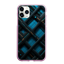 Чехол iPhone 11 Pro матовый Тёмно-синяя диагональная клетка, цвет: 3D-розовый
