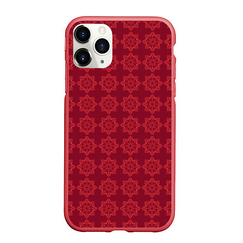 Чехол iPhone 11 Pro матовый Цветочный стилизованный паттерн бордовый / 3D-Красный – фото 1