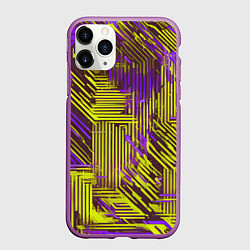 Чехол iPhone 11 Pro матовый Киберпанк линии фиолетовые и жёлтые, цвет: 3D-фиолетовый