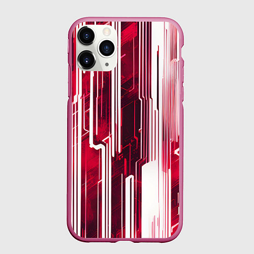 Чехол iPhone 11 Pro матовый Киберпанк полосы белый и красный / 3D-Малиновый – фото 1