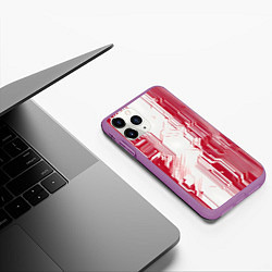 Чехол iPhone 11 Pro матовый Красные линии на белом фоне киберпанк, цвет: 3D-фиолетовый — фото 2