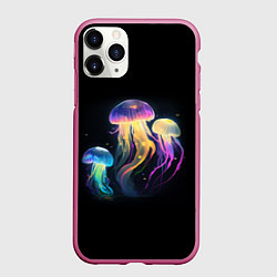 Чехол iPhone 11 Pro матовый Танец медуз, цвет: 3D-малиновый