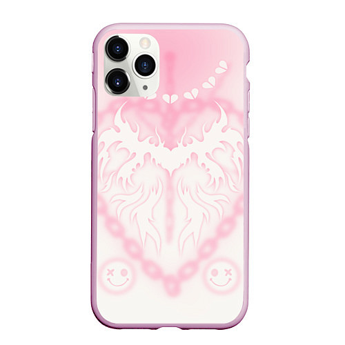 Чехол iPhone 11 Pro матовый Сердце на цепях / 3D-Розовый – фото 1