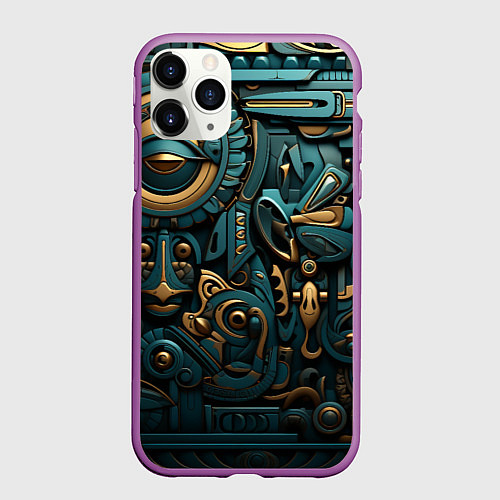 Чехол iPhone 11 Pro матовый Асимметричный узор в египетском стиле / 3D-Фиолетовый – фото 1