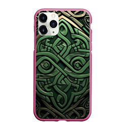 Чехол iPhone 11 Pro матовый Симметричный узор в ирландском стиле, цвет: 3D-малиновый