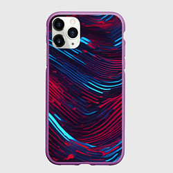 Чехол iPhone 11 Pro матовый Волнистые линии красные и синие