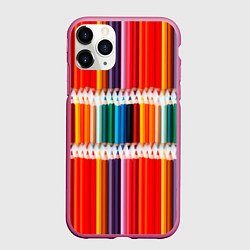 Чехол iPhone 11 Pro матовый Заточенные цветные карандаши, цвет: 3D-малиновый