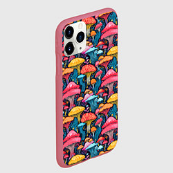 Чехол iPhone 11 Pro матовый Разноцветные грибы причудливый паттерн, цвет: 3D-малиновый — фото 2