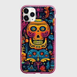 Чехол iPhone 11 Pro матовый Узор в мексиканском стиле, цвет: 3D-малиновый