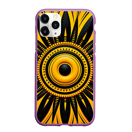 Чехол iPhone 11 Pro матовый Желто-черный узор в африканском стиле / 3D-Фиолетовый – фото 1