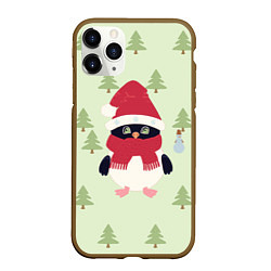 Чехол iPhone 11 Pro матовый Пингвин в лесу со снеговиком