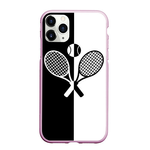 Чехол iPhone 11 Pro матовый Теннис - чёрно белое / 3D-Розовый – фото 1