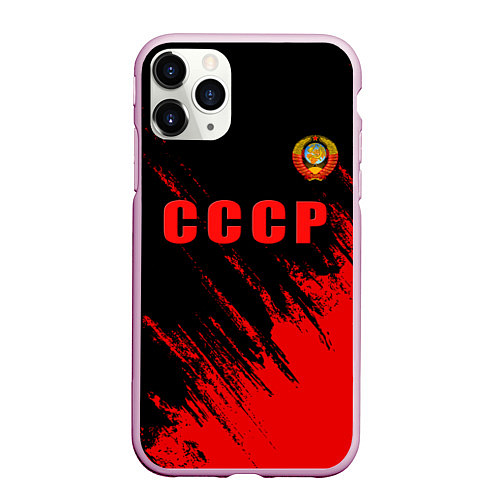 Чехол iPhone 11 Pro матовый СССР герб брызги красок / 3D-Розовый – фото 1