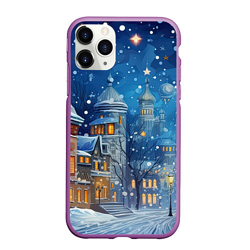 Чехол iPhone 11 Pro матовый Новогоднее настроение город / 3D-Фиолетовый – фото 1