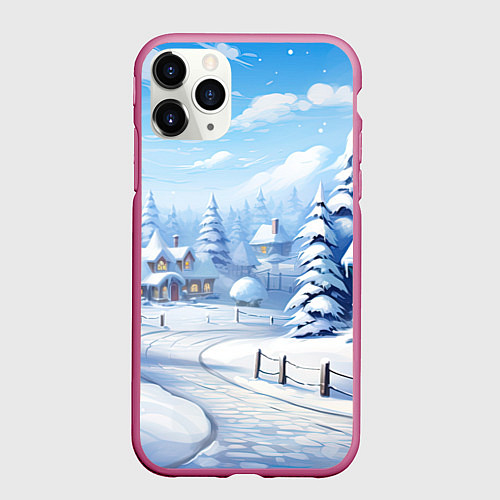 Чехол iPhone 11 Pro матовый Снежный зимний фон / 3D-Малиновый – фото 1