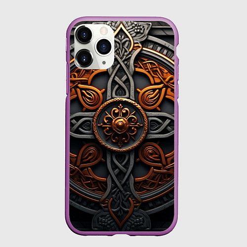 Чехол iPhone 11 Pro матовый Орнамент в викингском стиле / 3D-Фиолетовый – фото 1