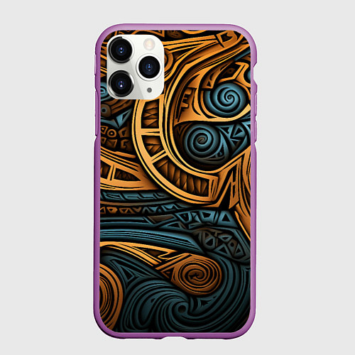 Чехол iPhone 11 Pro матовый Паттерн в викингском стиле / 3D-Фиолетовый – фото 1