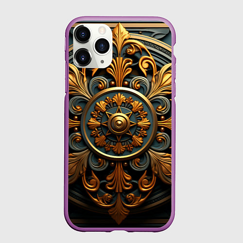 Чехол iPhone 11 Pro матовый Круглый орнамент в викингском стиле / 3D-Фиолетовый – фото 1