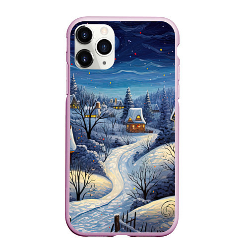 Чехол iPhone 11 Pro матовый Деревня новогодняя / 3D-Розовый – фото 1