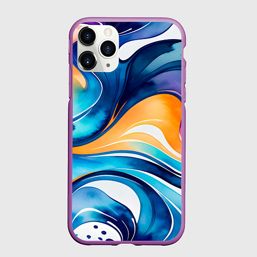Чехол iPhone 11 Pro матовый Линейная красочная абстракция / 3D-Фиолетовый – фото 1