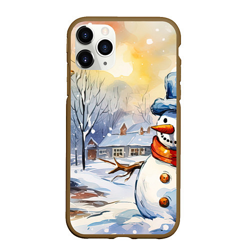 Чехол iPhone 11 Pro матовый Снеговик новый год / 3D-Коричневый – фото 1