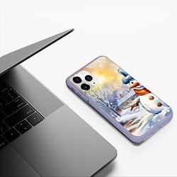 Чехол iPhone 11 Pro матовый Снеговик новый год, цвет: 3D-светло-сиреневый — фото 2