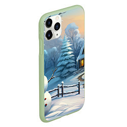 Чехол iPhone 11 Pro матовый Новый год и снеговик, цвет: 3D-салатовый — фото 2