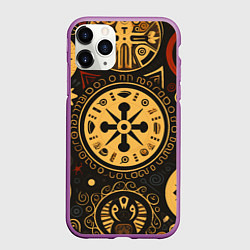 Чехол iPhone 11 Pro матовый Узор в славянском стиле на тёмном фоне, цвет: 3D-фиолетовый